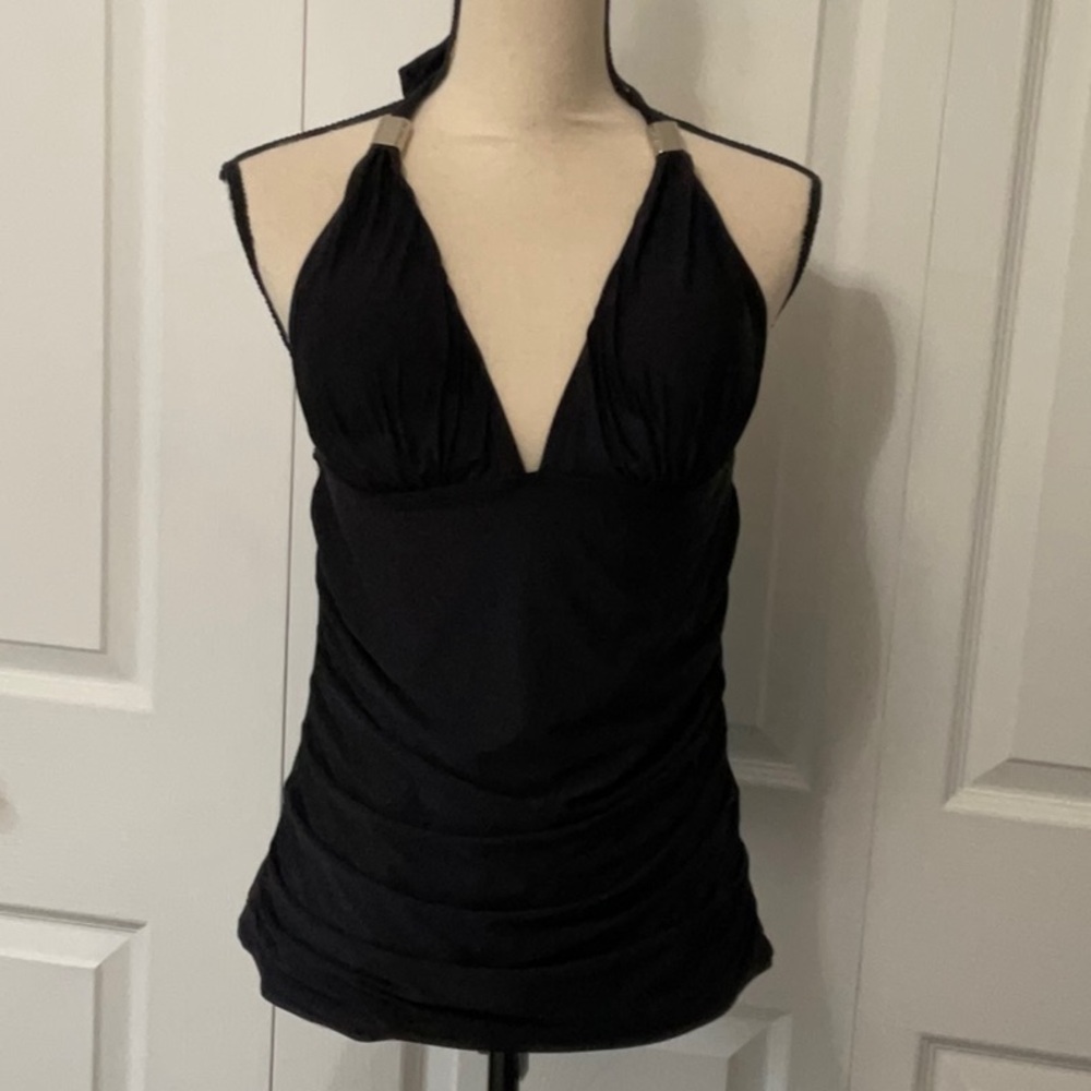 Calvin Klein Black Halter Tankini with Silver Accents, Lightly padded, Large
